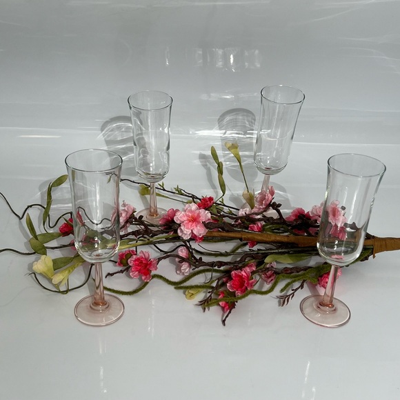 Vintage Luminarc Pink Rosé Stem Champagne Glasses Set of 4 - Picture 9 of 9